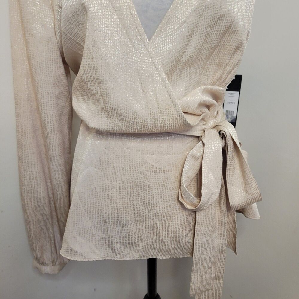 BCBG Max Azria Women’s One-Shoulder Wrap Blouse Beige Size Large NWT - Picture 3 of 10